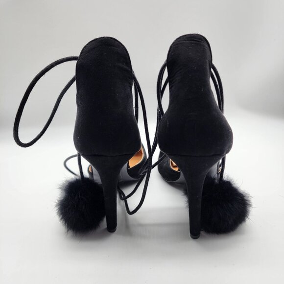 Yoki Elise  Women's Velvet Heels with Pom Poms Size 9.5 Black - Picture 6 of 14